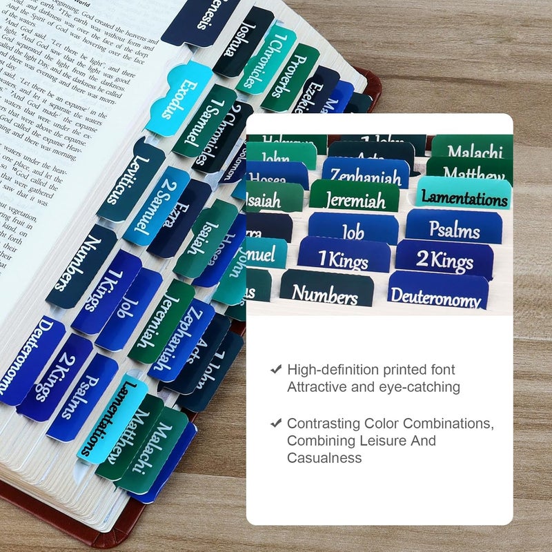 DOMMARE Blue Bible Tabs for Men Boys, 90 Pieces Laminated Large Print Bible Bookmarks, Waterproof Index Tabs Study Supplies Guide Kit, Baptism Christian Gifts for Women Girls Beginner Easy to Read - Image 2